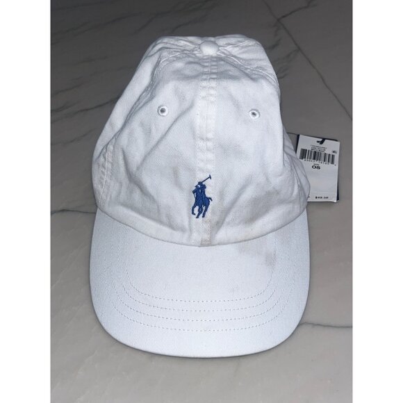Polo Ralph Lauren Chino Cap in White & Marlin Blue One Size New Unisex Hat Mens - Picture 7 of 11